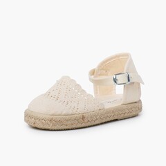 Espadrillas ricamate per bambine con fibbia Ecru