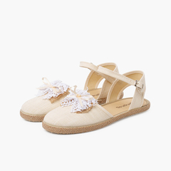 Espadrillas da cerimonia in lino con fiocco rustico Beige