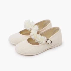 Ballerine cerimonia cinturino a fiori Beige