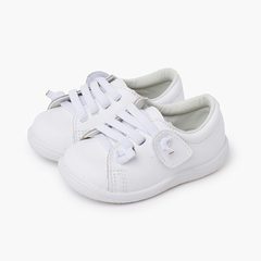 Sneakers pelle lavabile lacci elastici Bianco