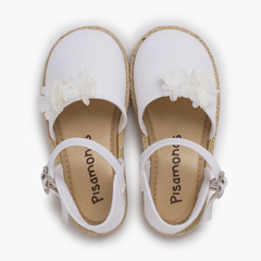 Espadrillas cerimonia fiori organza Bianco