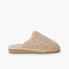 Pantofole zoccoli tipo pellicia pecora suola antiscivolo Beige