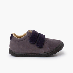 Sneakers barefoot pelle scamosciata chiusura a strappo Grigio strisce blu navy