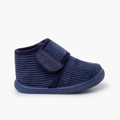 Pantofole barefoot velluto a coste chiusura a strappo Blu