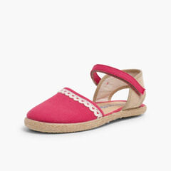 Espadrillas per bambina in tela di lino con punta Lampone