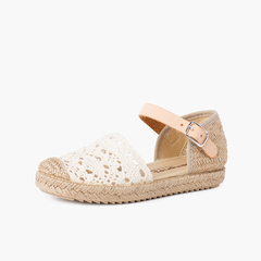 Sandali espadrillas per bambina in macramè con fibbia Ecru