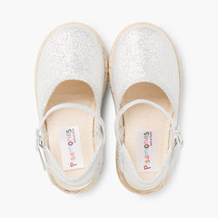 Espadrillas bambine brillantini con fibbia Argento