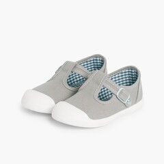 Sneakers Tela Bambini Punta Gomma Tipo T-bar Grigio