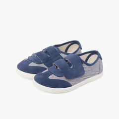 Sneakers a Righe e Scamosciati Doppio Chiusura a Strappo Blu